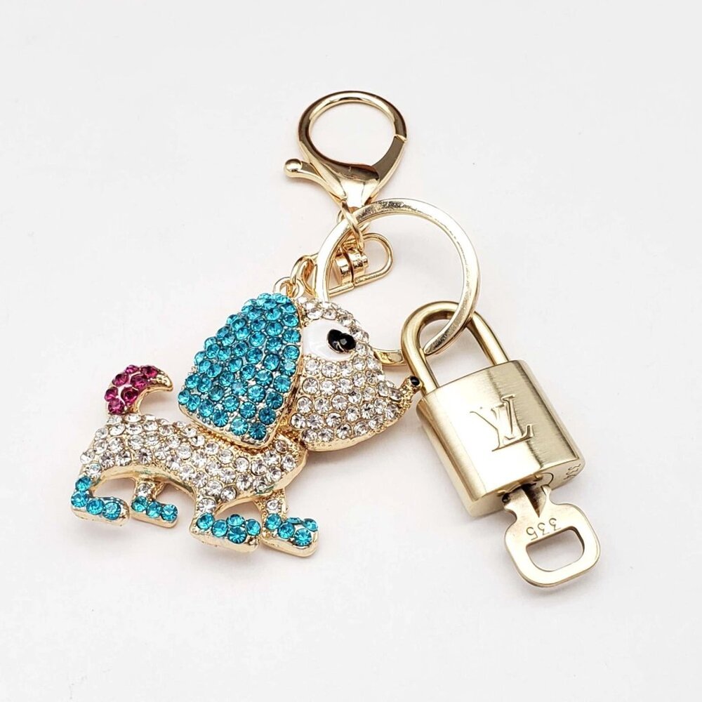 LV Authentic Gold Lock & Key 🔑 Luxury Bag Charm w/ Unbranded Dog Keychain